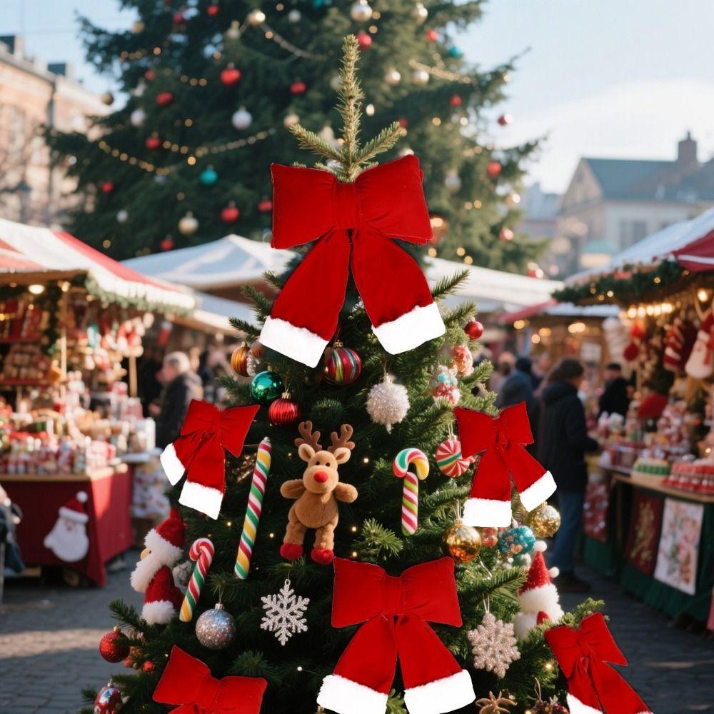 Креативное рождественское украшение-бант S/M/L Мягкий флокированный бант Украшение Пушистая текстура Хлопковая набивка Бархатный бант Подвеска