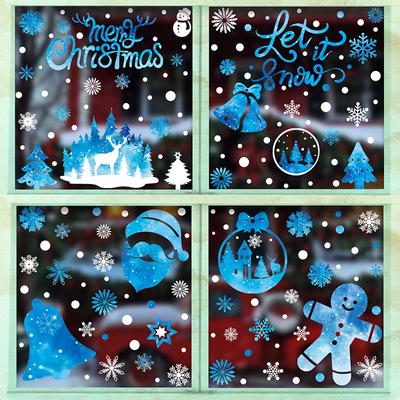 Рождественские наклейки на окна Синий лось Статические наклейки Снеговик Снежинка Наклейки на стены Наклейки С Рождеством Христовым Праздничная наклейка для вечеринки