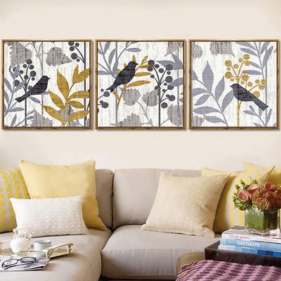 Домашний настенный триптих, фотографии, сельский пейзаж, птица, листья, мультяшная картина на холсте, спальня, студия, декор для исследования, современное искусство