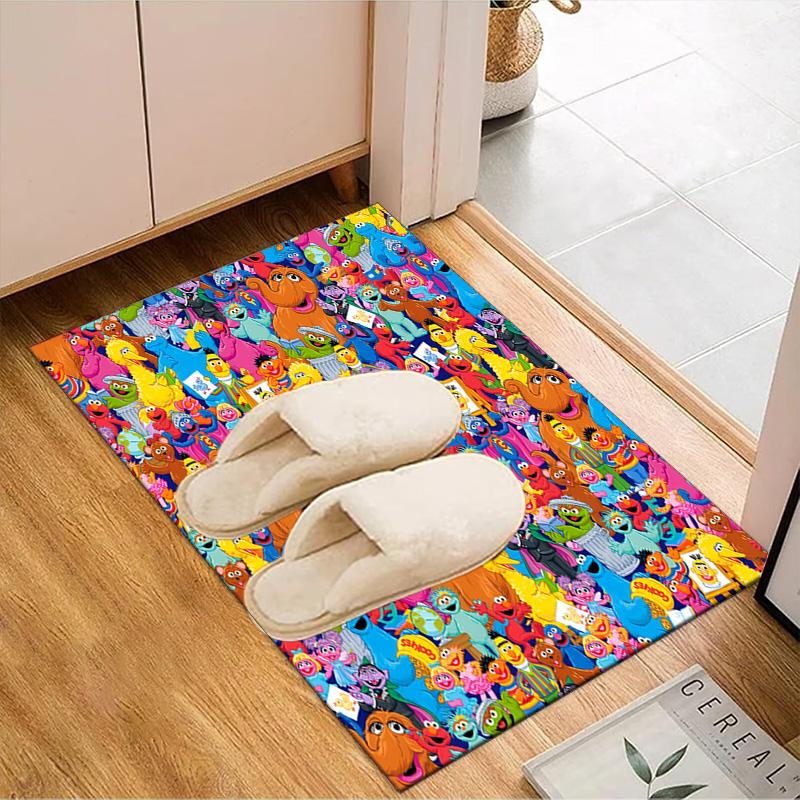 Colorful Sesame Muppets Together Floor Mat for Living Room, Game Rooms, Office, Bedroom, Office Floor Mat Playful Design, Christmas fan gifts