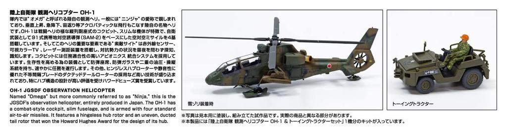 AOSHIMA Aircraft Series Ground Force Observation Helicopter Towing Tractor Set Plastic Model Molding Color 1/72 No.11 Self-Defense OH-1 &