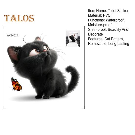 Черная кошка бабочка наклейка на унитаз водонепроницаемая съемная самоклеящаяся ПВХ гостиная ванная комната настенное искусство мультяшный котенок украшение на крышку унитаза