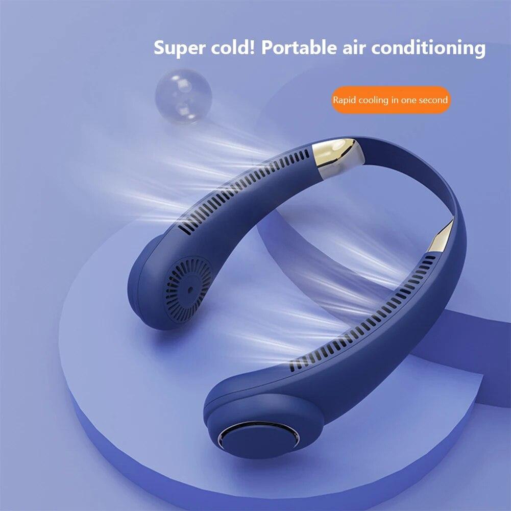 2024 Новый безлопастный вентилятор для шеи Перезаряжаемый портативный охлаждающий вентилятор 3-скоростной бесшумный охладитель для ленивой шеи 3000 мАч Мини-вентилятор для летних видов спорта