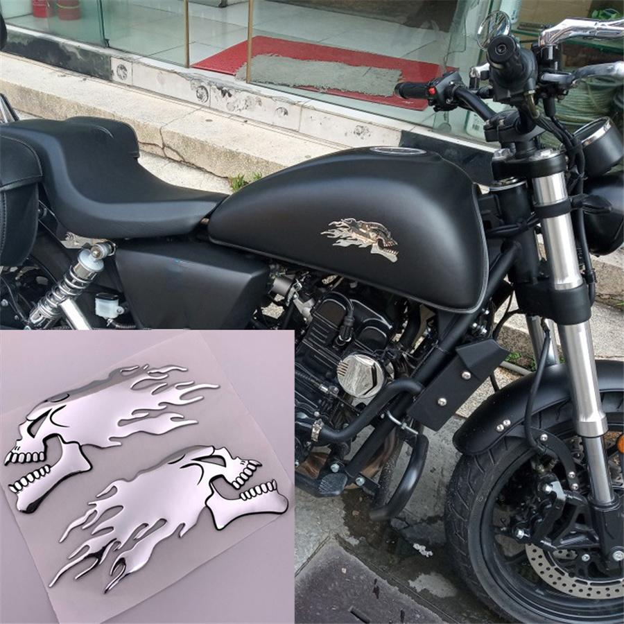Пара мотоциклов с черепом, головой, пламенем, топливом, бензобаком, обтекателем, 3D-эмблема, значок, наклейка L/R
