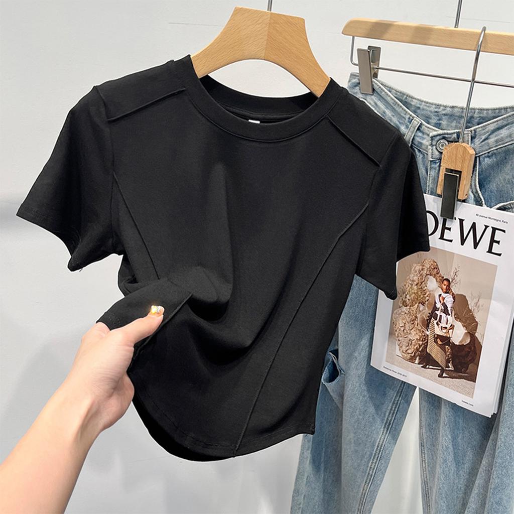 Круглый вырез, короткие рукава, прямые плечи, утягивающая рубашка Fish Bone, новая неровная внутренняя нижняя футболка, женский топ