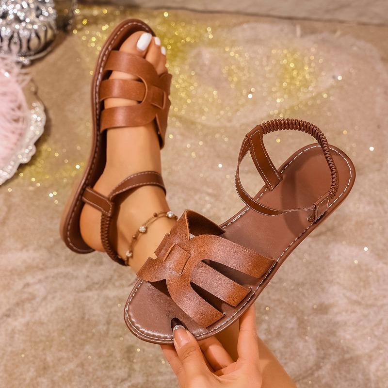 Ladies Shoes On Sale 2025 Open Toe Women's Sandals Summer Beach Sandals Women Elastic Band Flat with Plus Size Shoes Female