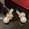 Корейские модные серьги-гвоздики с кубическим цирконием и жемчугом для девочек, дизайнерские эффектные летние серьги-гвоздики, роскошные свадебные украшения