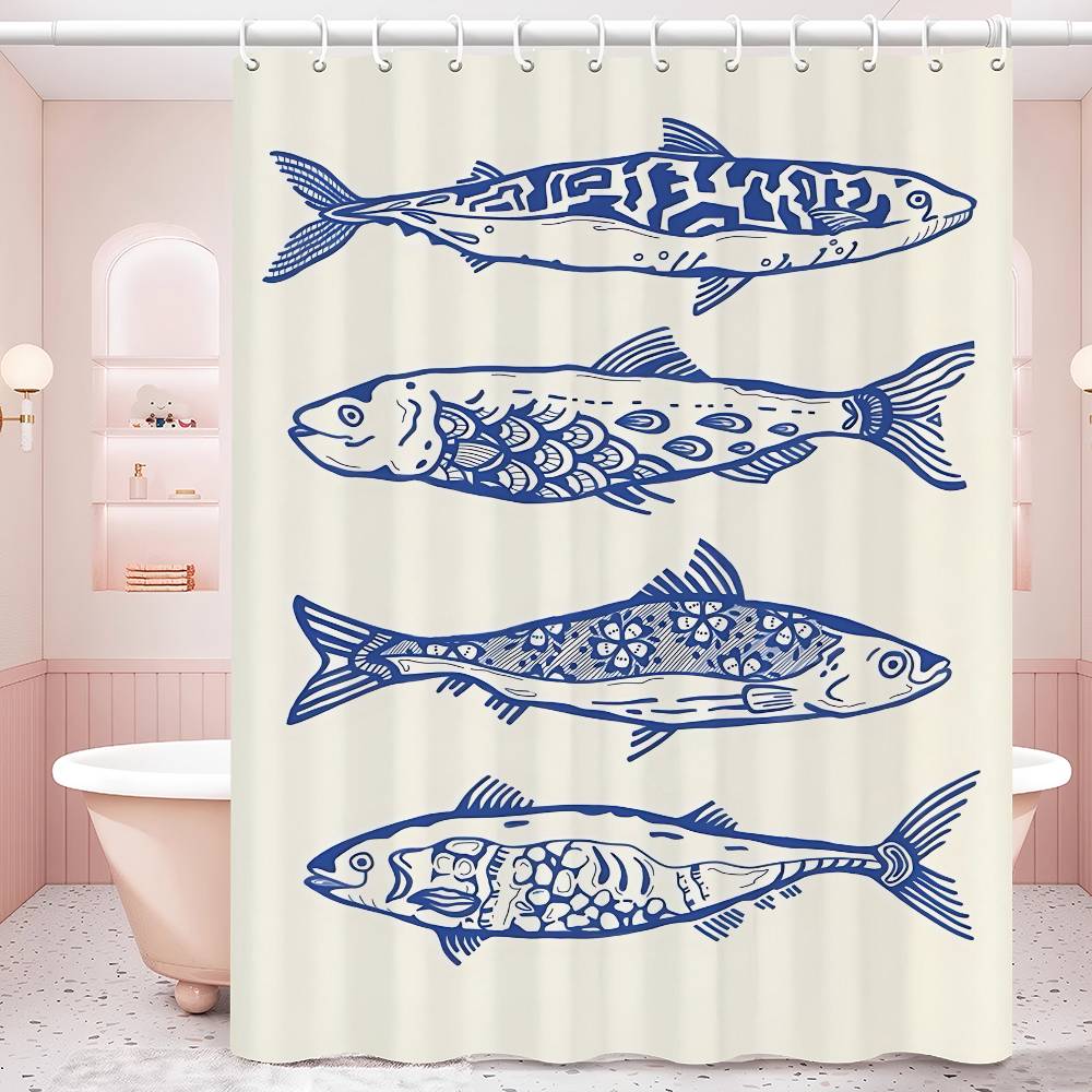 Colorful Sardine Lobster Fish Ocean Bathroom Curtain Classic Anime Fabric Shower Curtain With 12 Hooks Waterproof Bathroom Decor