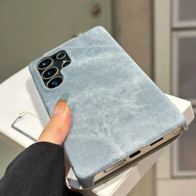 Cowboy Jeans Fabric Armor Frameless Case For Samsung S25 S24 S23 S22 Ultra Coque Candy Denim Protective Hard Phone Cover