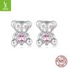 Pink Love Zircon Bear Mini Stud Earrings, Cute Cure S925 Sterling Silver Stud Earrings.
