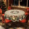 Christmas Round Tablecloth 60 Inch Wrinkle-Free Santa Claus Table Cover Retro Tablecloth Winter Decoration for Home Dining Table