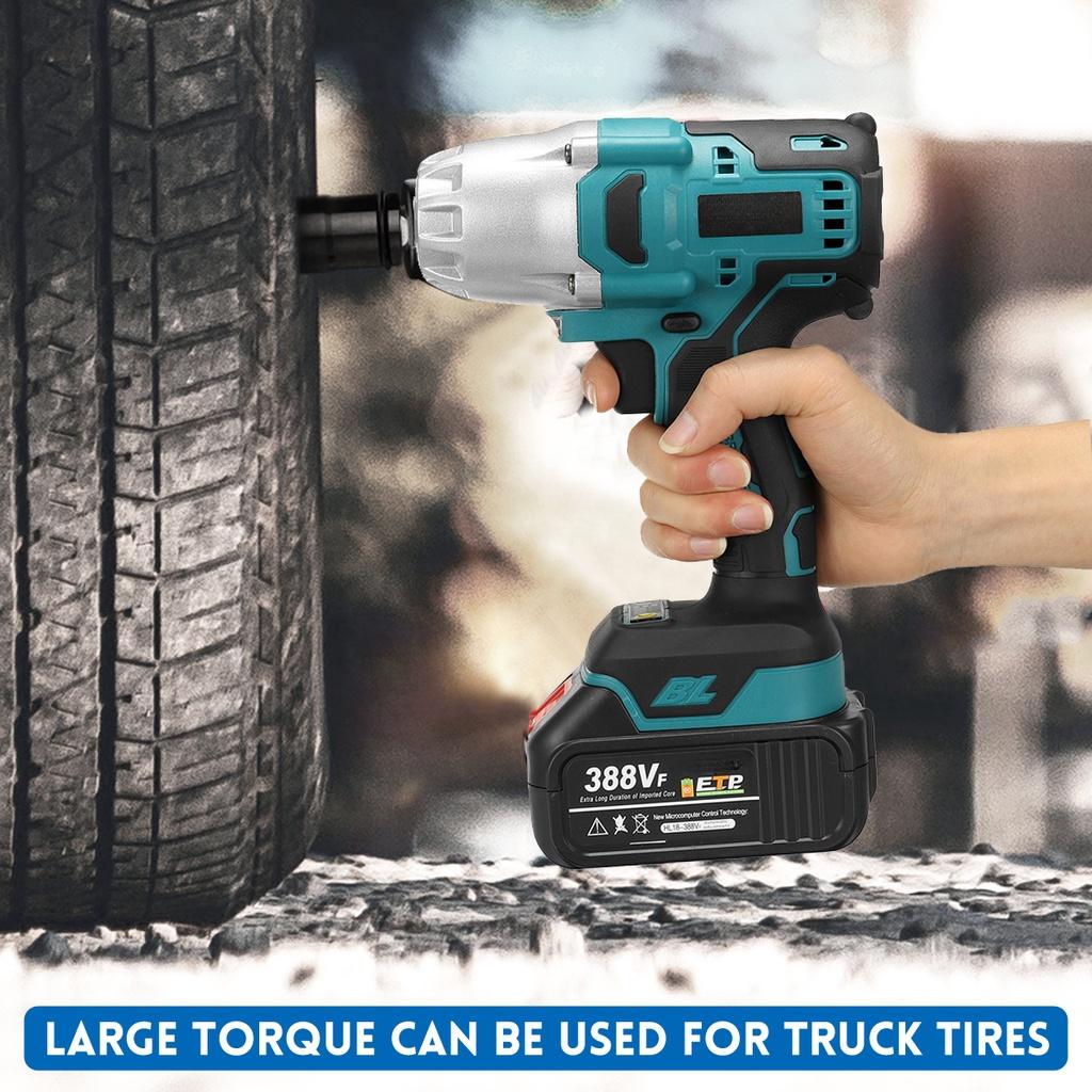 Высокий крутящий момент 800 Н·м Аккумуляторный бесщеточный электрический ударный гайковерт 388VF 1/2 дюйма Электроинструменты с 2 шт. 3,0 А·ч перезаряжаемыми батареями