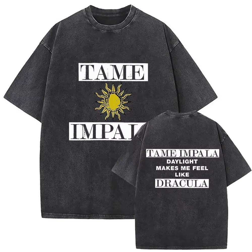 Rock Band Tame Impala Deadbeat Tour 2026 Vintage Washed T-shirt Unisex Hip Hop Gothic T Shirt Casual Oversized Short Sleeve Tees