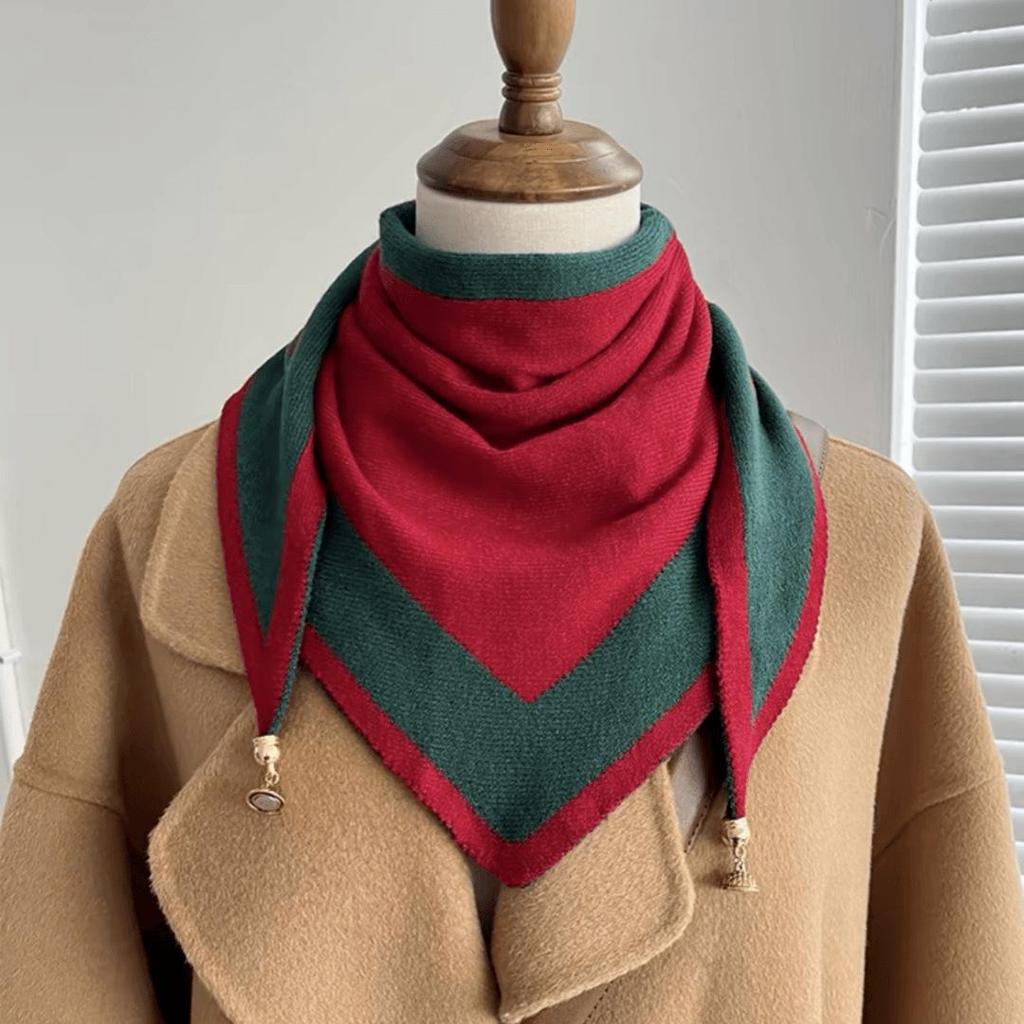 Milan's Two-tone Knitted Triangle Scarf with Decorative Ends