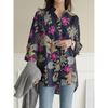 Vintage Floral Print Button Up Shirts Spring Long Sleeve Women's Cotton Linen Shirt Ladies Lapel Plus Size Top