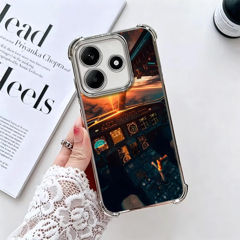 Aviation Aeroplane Pilot Cockpit Plating Phone Case For Xiaomi Redmi Note 14 15 Pro Plus 13 12 11 11S 11T 10 9S 9 5G Anti-Fall A