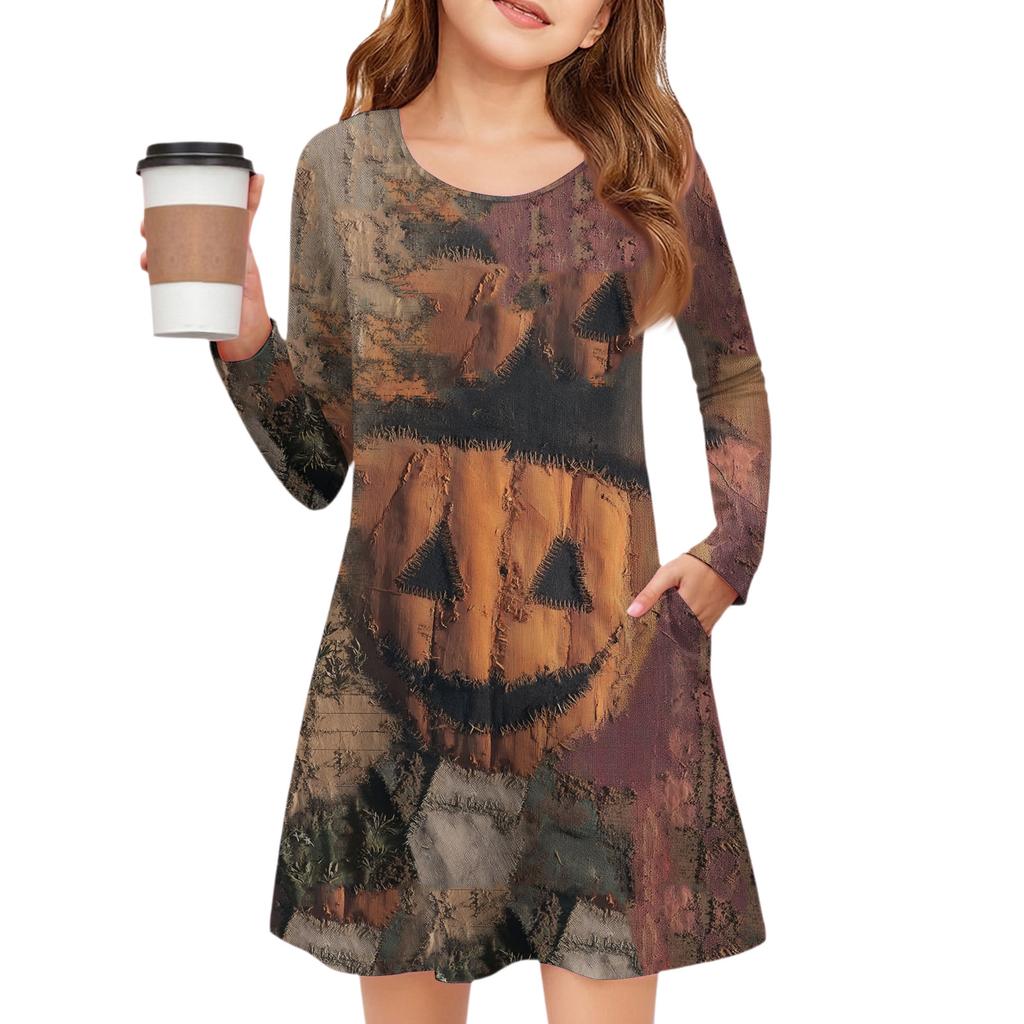 Girls' Long Sleeve Dress - Color Pocket Dress