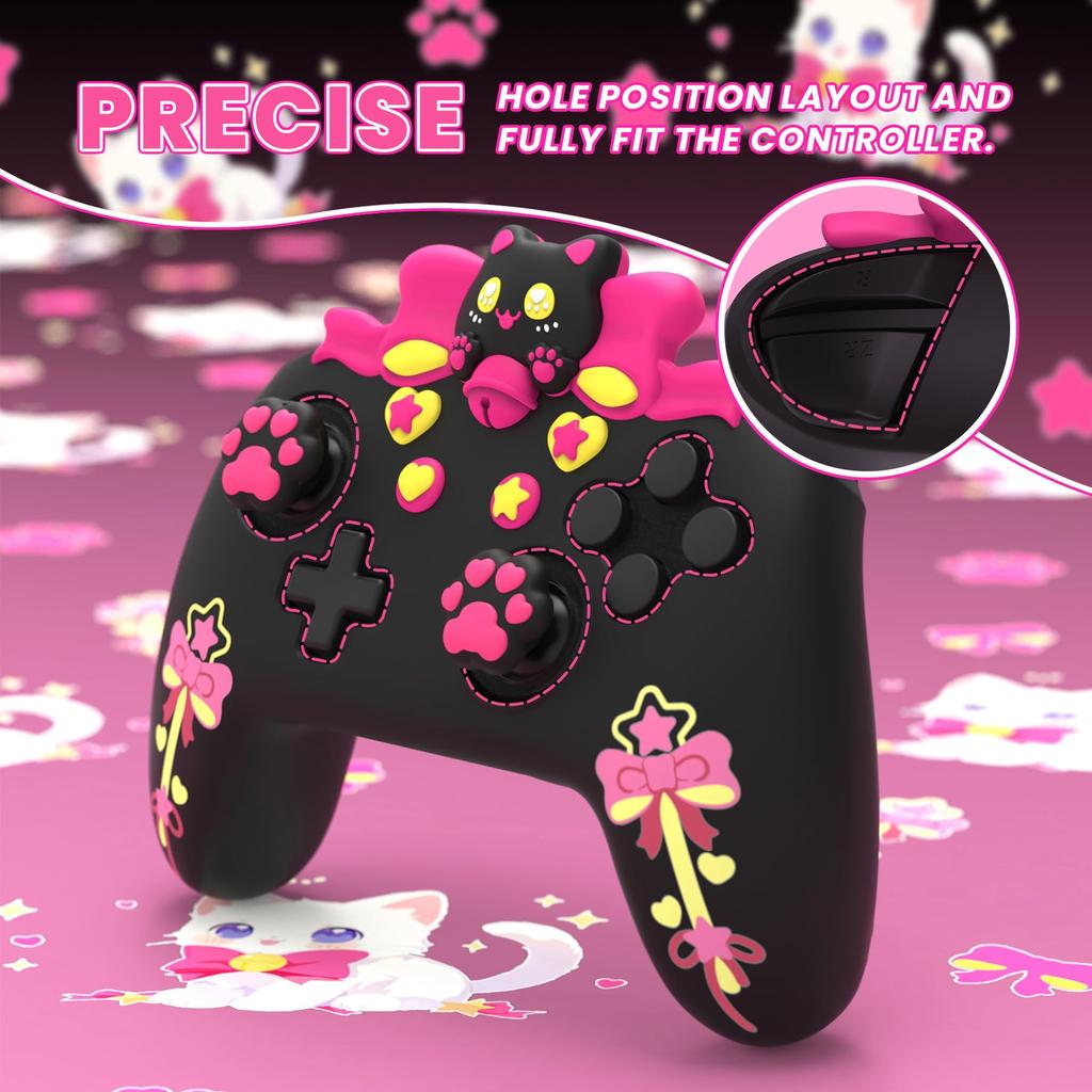 Силиконовый чехол PlayVital Sweetheart Kitty для контроллера Switch Pro, симпатичная ручка для джойстика и защитный силиконовый чехол для контроллера Switch Pro -