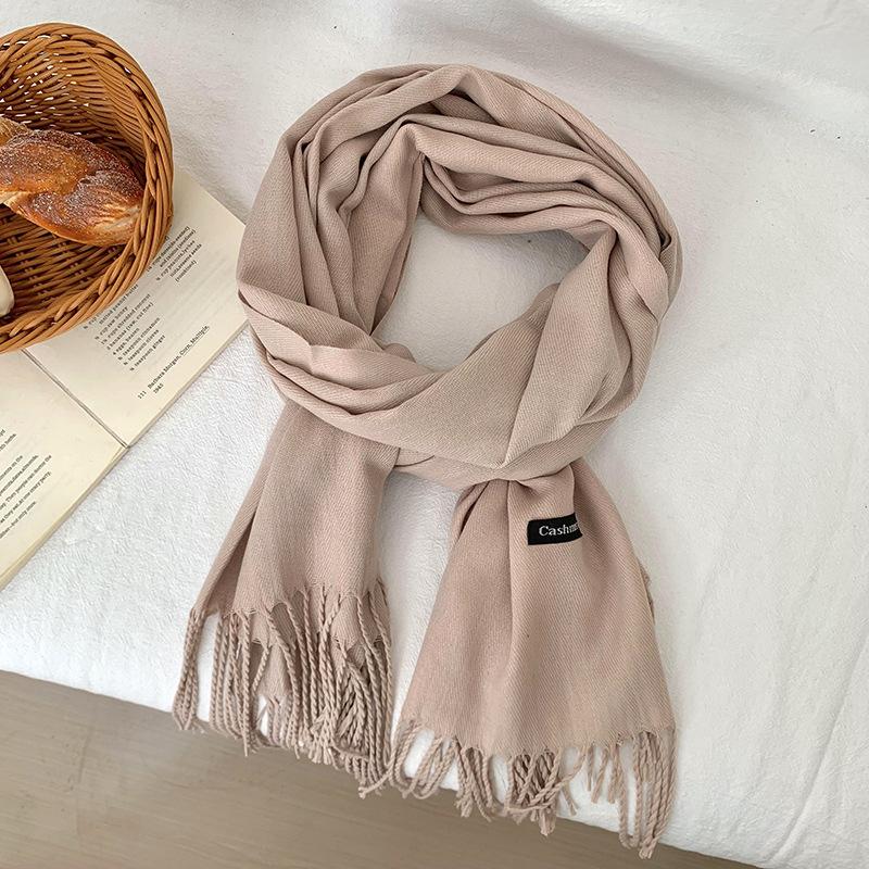 Scarf Women's Winter High-end Sense New Imitation Cashmere Solid Color Versatile Warm Fringed Shawl Scarf