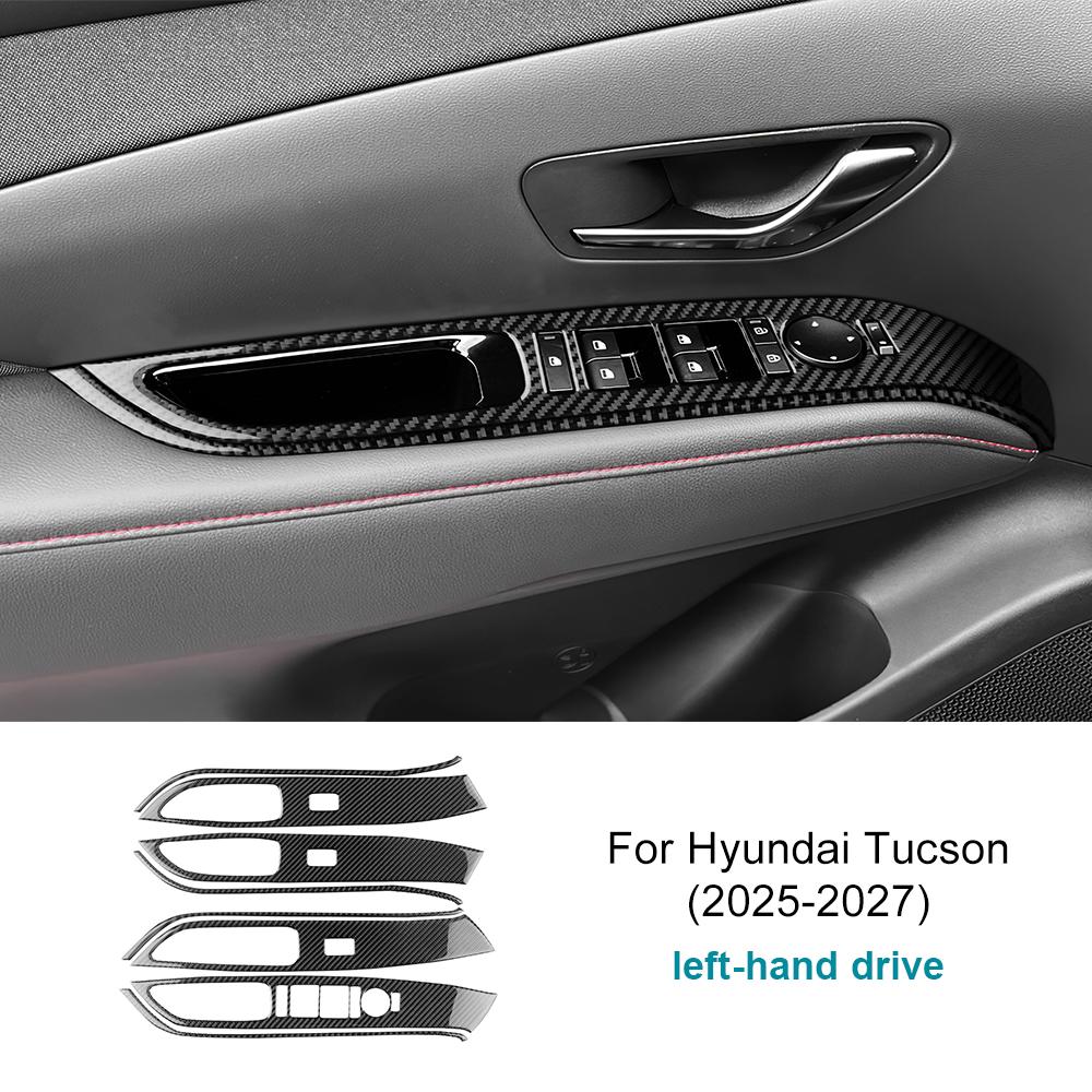 Real Soft Carbon Fiber Trim for Hyundai Tucson 2025 2026 2027 LHD RHD Window Control Switch Panel Frame Car Interior Accessories
