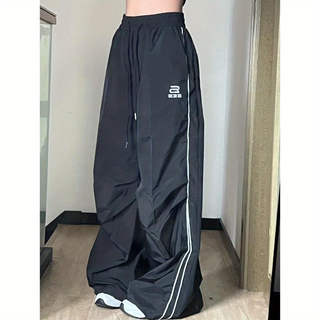 Черные широкие брюки-парашюты, женские винтажные повседневные брюки большого размера в стиле 90-х, женские Gorpcore Harajuku, модная уличная одежда