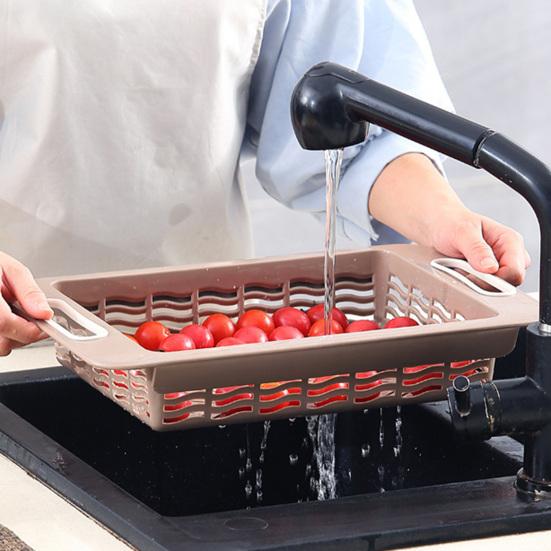 Cutting Board with Strainer Colander Retractable Plastic Board Extended Size Space-Saving with Handle Draining Tray for Kitchen