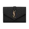 YSL Монограмма Микс Мателассе Кожа с тиснением под зерно Конверт Кошелек Маленький Женский Черный