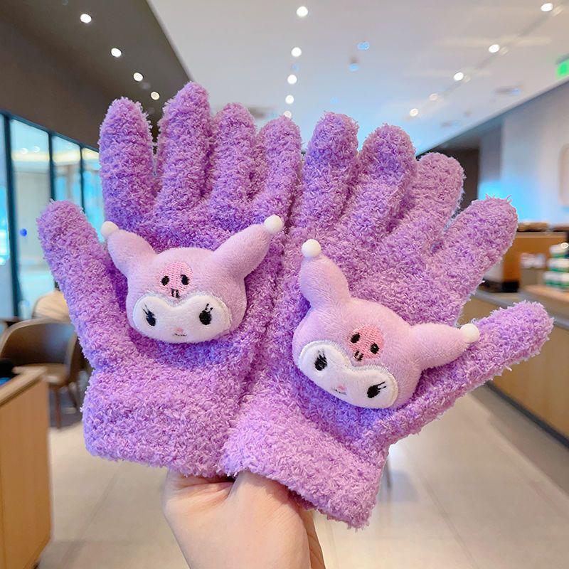 1 пара Kawaii Милые Куроми Мелоди Синнаморолл Kt Кот Перчатки Мультяшные Пятипалые Перчатки Осень Зима Теплые Студенческие Перчатки