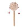 Wood Cartoon Chinese Traditional Spinning Rattle Drum Hand Bell Baby Musical Toy