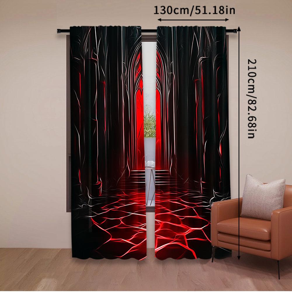 2Pcs Moroccan Castle Curtains Red And Black Color Dark Style Curtain Apply To Living Room Bedroom Store Hotel