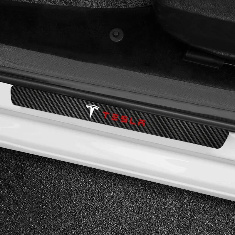 LZDF8 Carbon fiber Car Door threshold Sticker Door Handle Bowl Scratch Protective Sticker For Tesla model 3 model X Y style Roadster