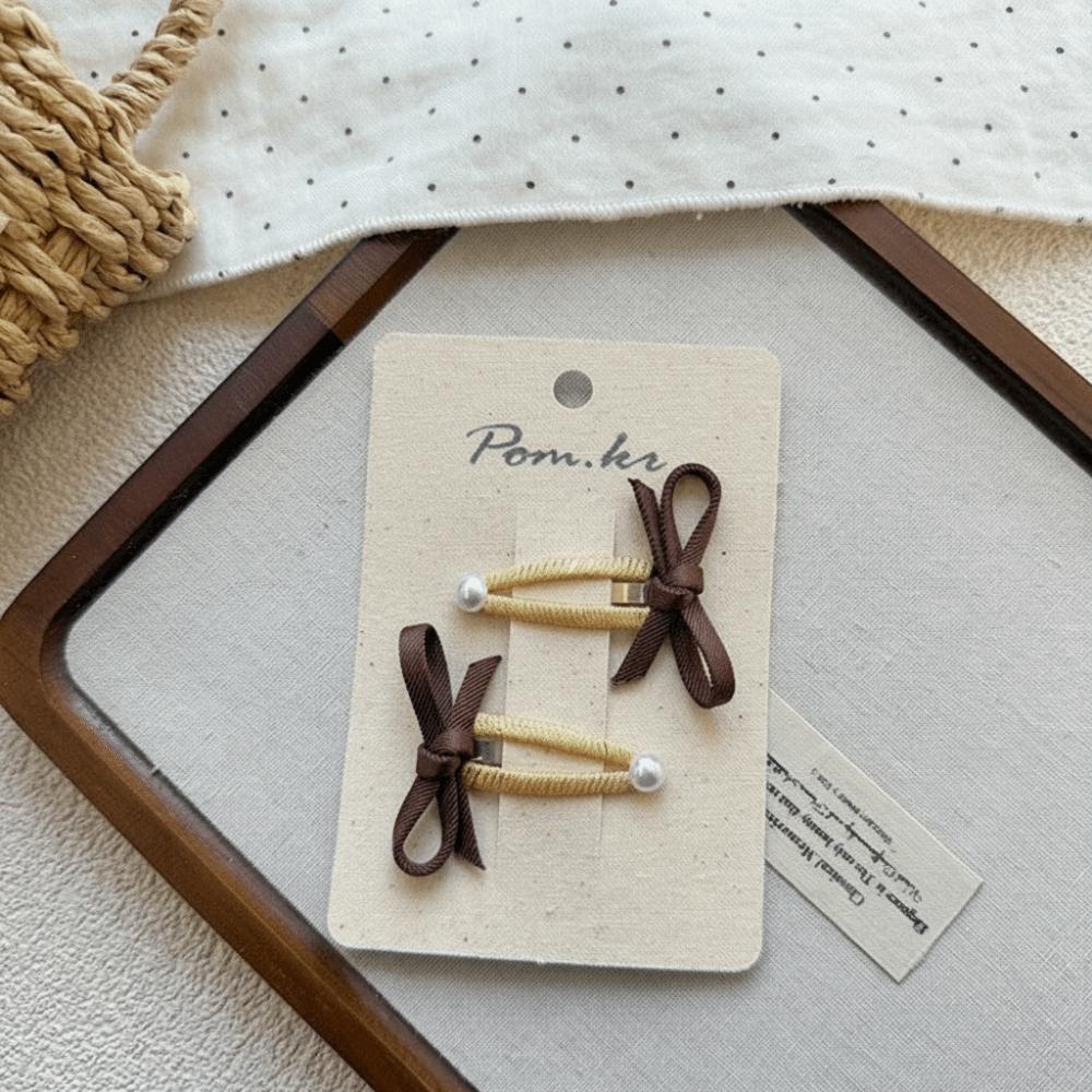 2pcs/set with Bow Design Bow Hair Clips Pearl Side Part Bangs Hairpins New BB Snap Clips for Girls