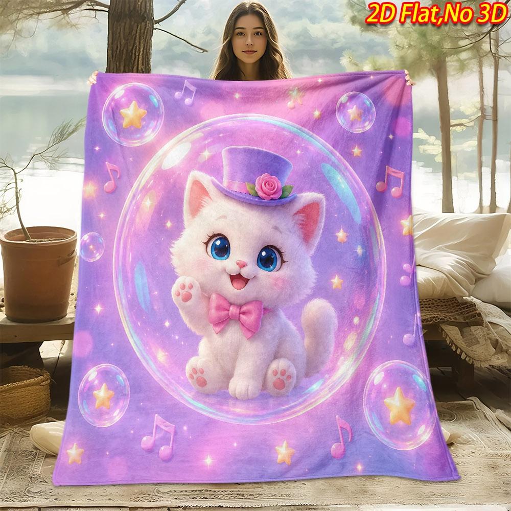 1pc 1-Color Suitable for All Seasons Bubble Cat Blanket - Soft Flannel Throw Bedspread with Kitten Print, Machine Washable Cozy Gift Suitable for, Roo