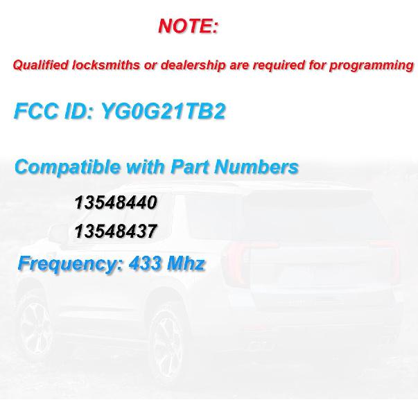 Замена смарт-ключа-брелока подходит для GMC Sierra 1500 2500 3500 Chevy Silverado -2025 Автомобильный брелок дистанционного управления с бесключевым доступом YG0G21TB2 433 МГц