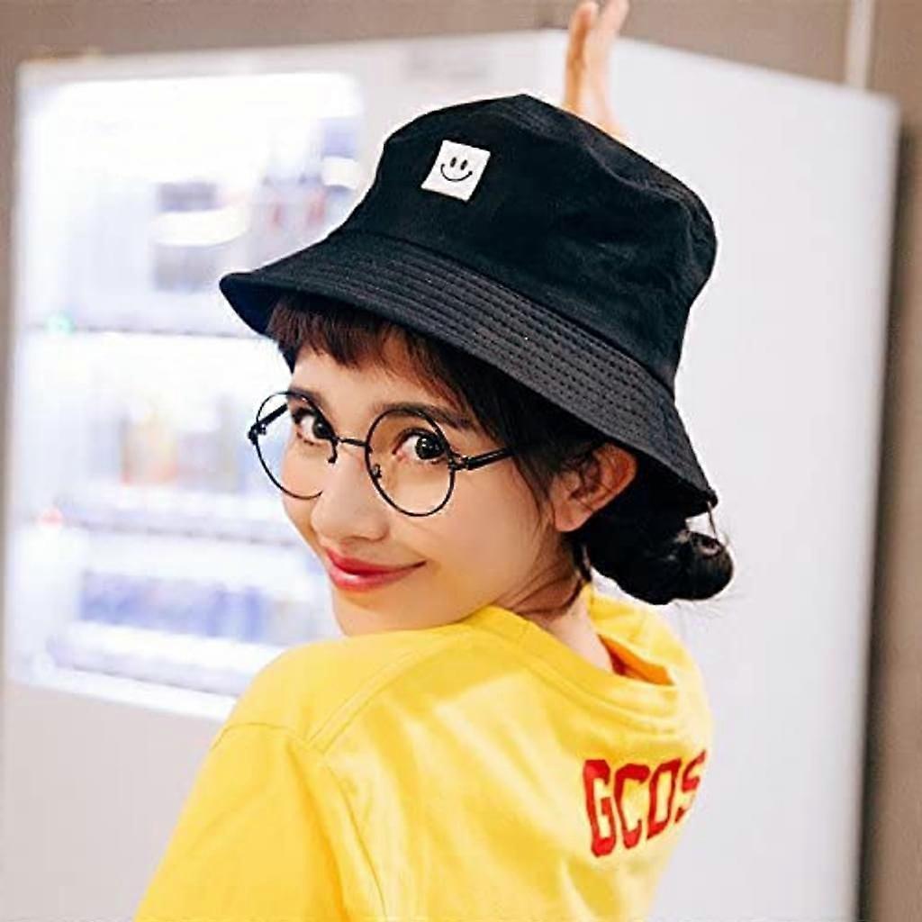 Men's and women's double-sided fisherman hat fishing hat black casual fishing hat embroidery foldable sun hat camping travel fishing