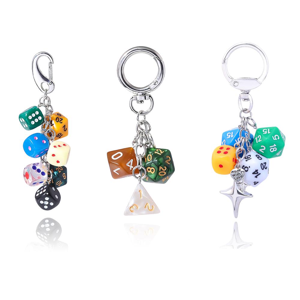 2Pcs/Set Fashion Irregular Dice Keychain Pendant Novelty Funny Car Keyring Exquisite Backpack Decoration Accessories Gifts
