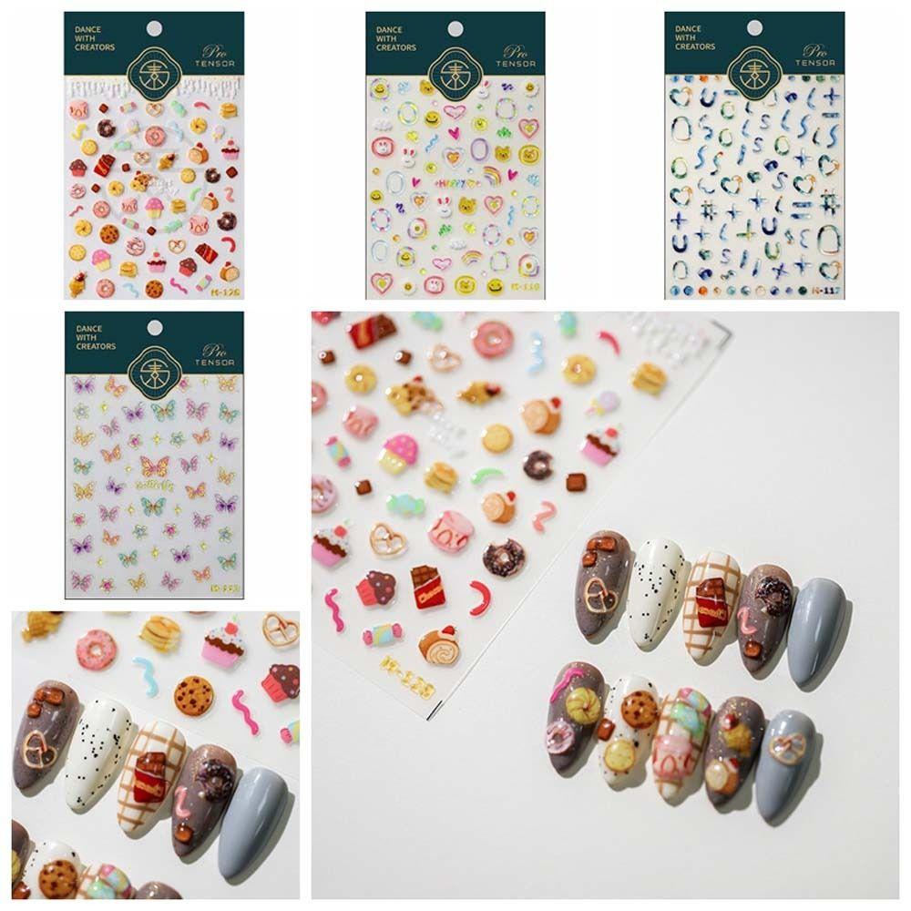 Love Heart Jelly Cartoon Nail Stickers Smile Pattern Jelly Bear Nail Decals Colorful   Girls