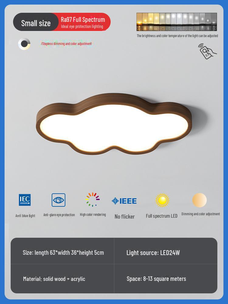 Nordic Style Walnut Solid Wood Ceiling Lamp for Living Room, Bedroom, Study - Eye Protection, Antique Finish