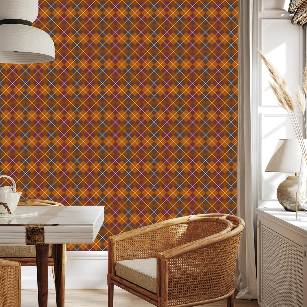 Autumn Plaid Wallpaper Orange, Red and Rust 50x1000