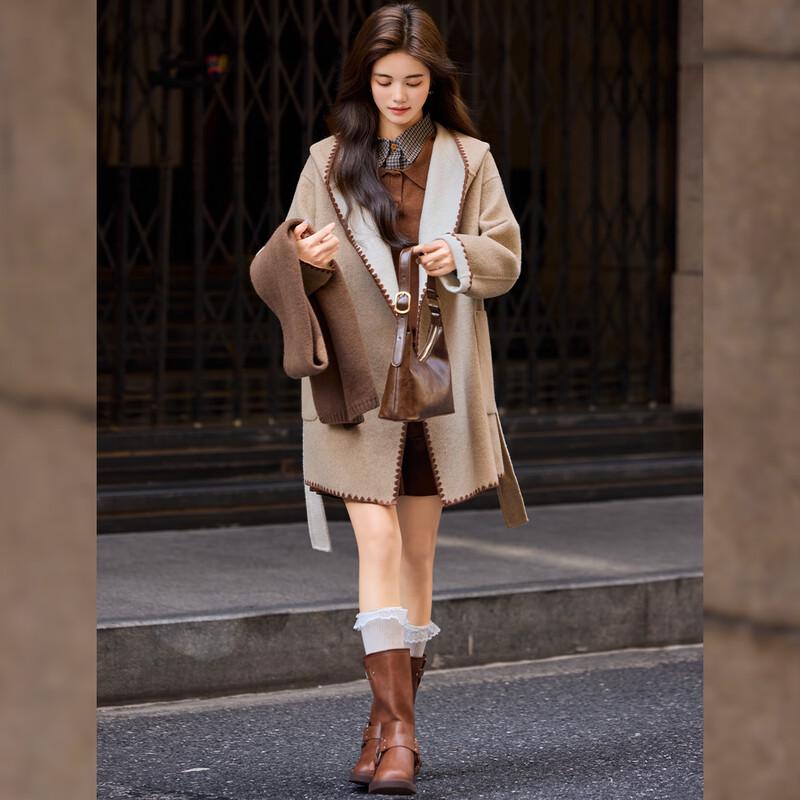 Женское двустороннее полупальто Bailuyu с капюшоном из смесовой шерсти