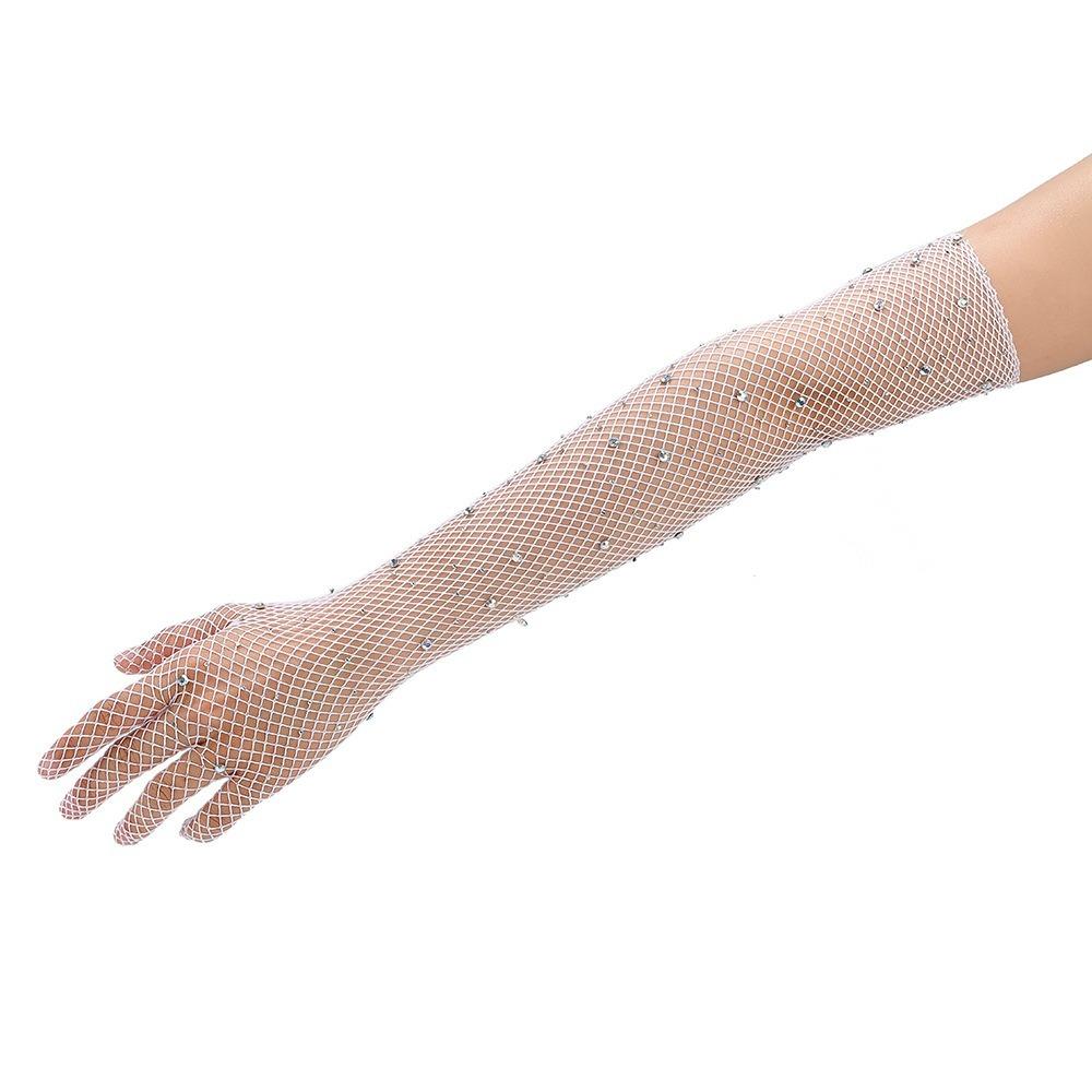 Сетчатые перчатки-сетка с блестящими стразами, перчатки для выступлений, новые длинные митенки, для вечеринки