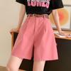 Stylish and Breathable Cotton-Linen Work Shorts for Women, Fashionable High Waist and Loose Fit Wide-Leg Pants