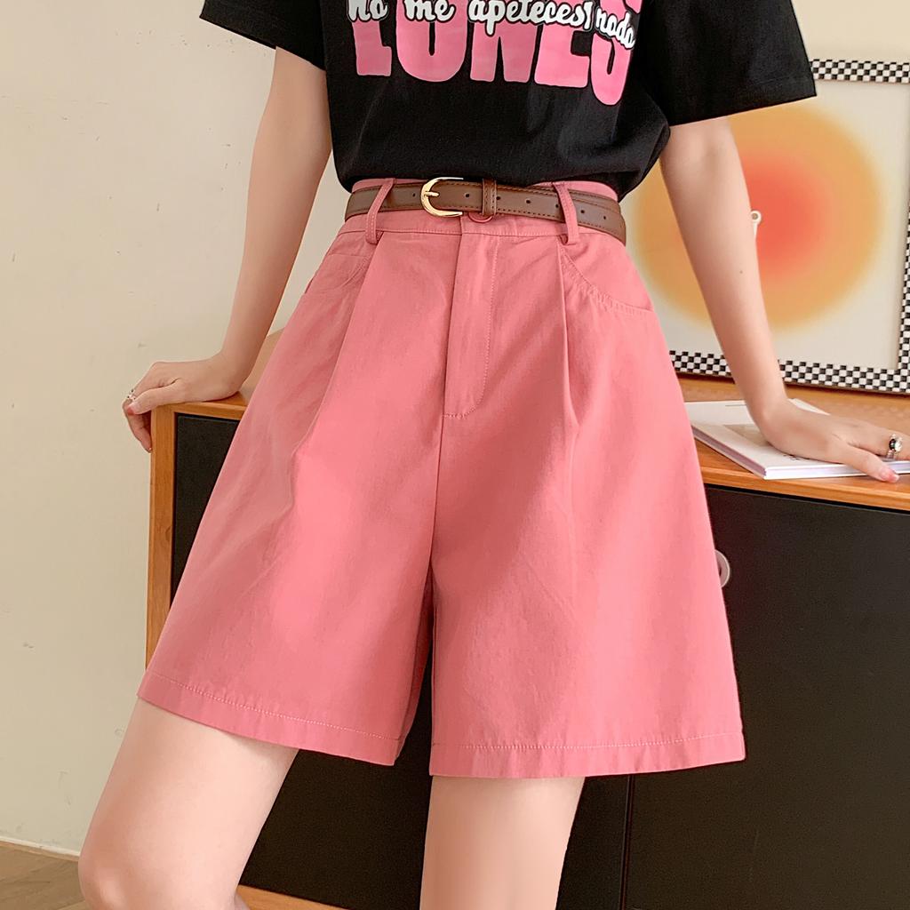 Stylish and Breathable Cotton-Linen Work Shorts for Women, Fashionable High Waist and Loose Fit Wide-Leg Pants