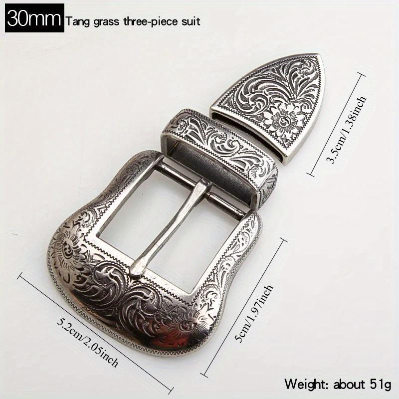 Style Silver Plated Metal Belt Buckle for Men Vintage Embossed Three Piece Pin Buckles DIY Leather Craft Buckle 3pcs/set