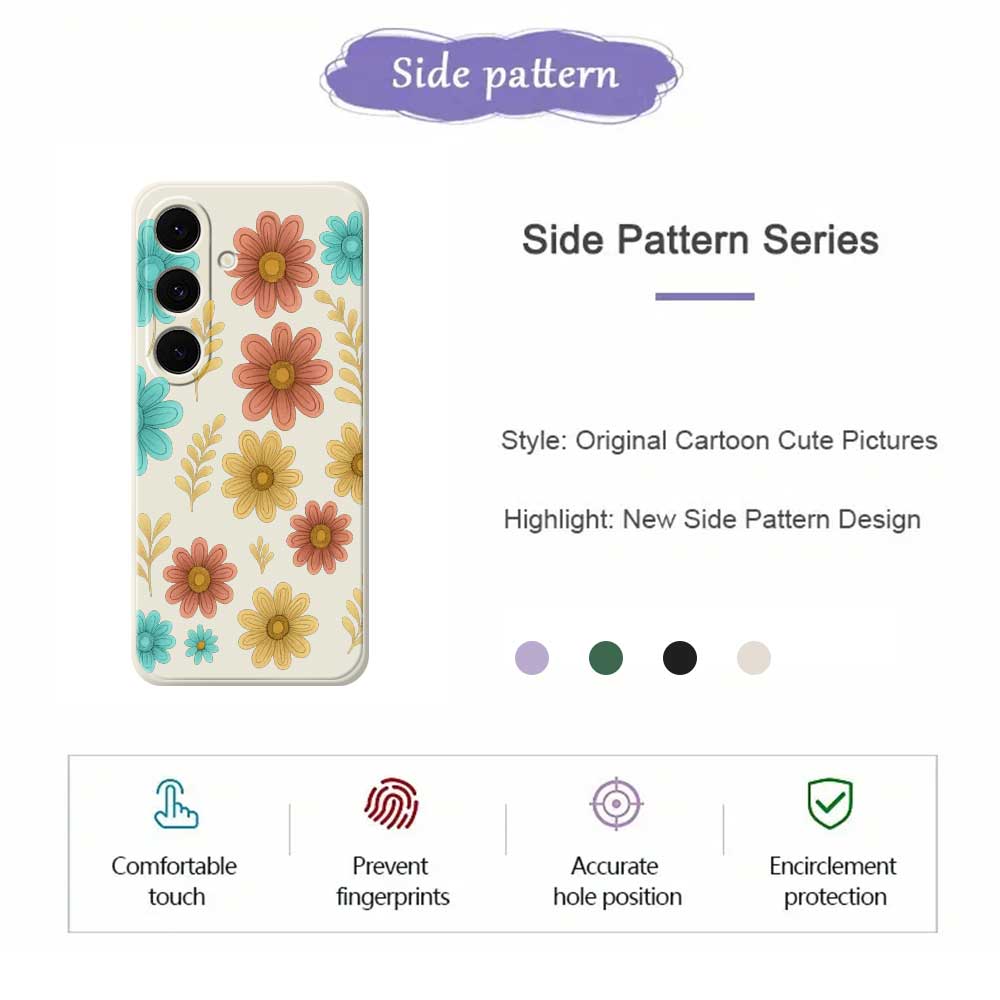 For Samsung Galaxy S25 FE Case Red Yellow Blue Flowers Pattern Printing Straight Edge TPU Phone Back Cover