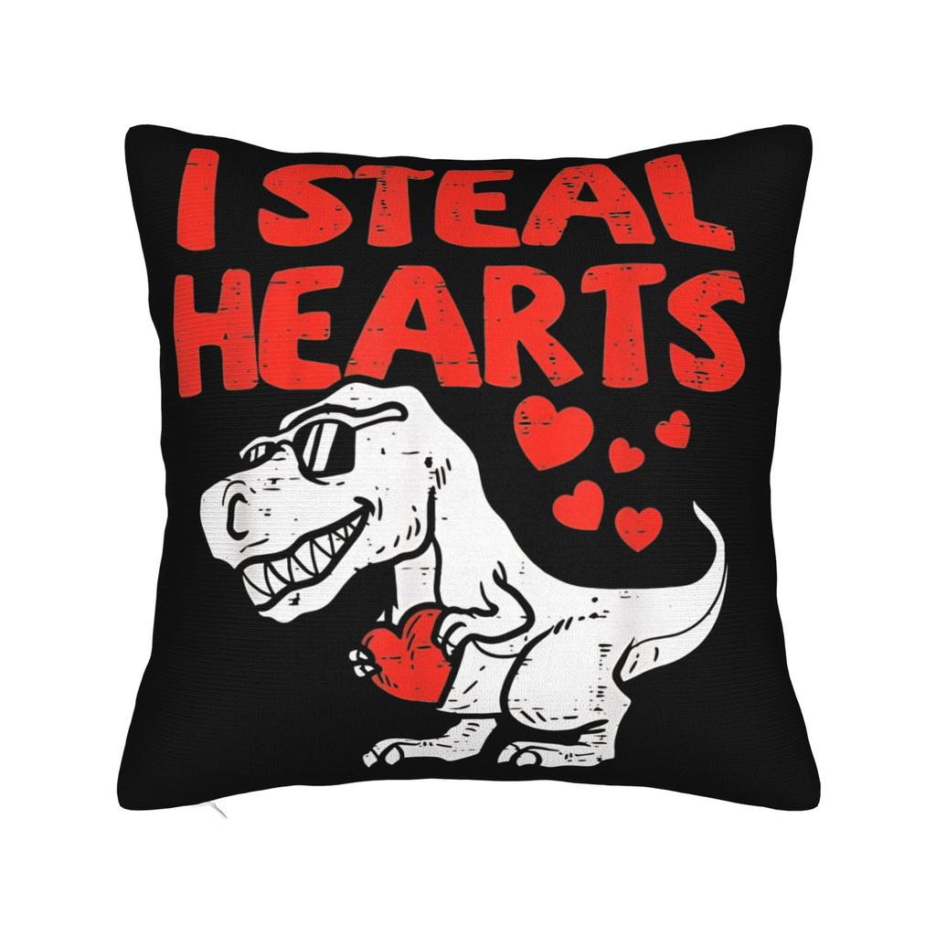 Valentine Day Dinosaur TRex I Steal Hearts Pillow Case Retro Trendy Pillow Cover Soft Pillowcases For Chair Sofa Home Decor