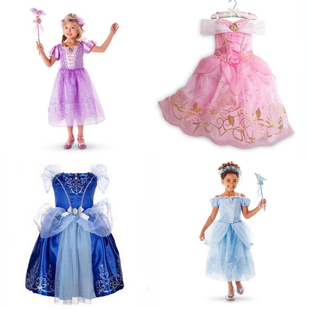 Элегантное детское платье принцессы для девочек для косплея Рапунцель Белль Золушки