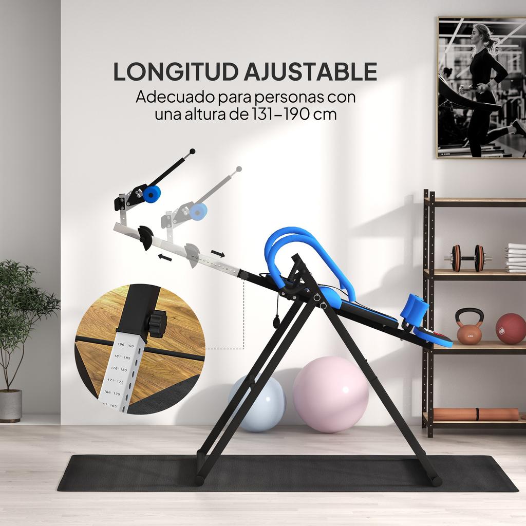 Inversion Table, Foldable, 90° Incline, Safety Belts, 79 x 114 x 153 cm, Blue and Black
