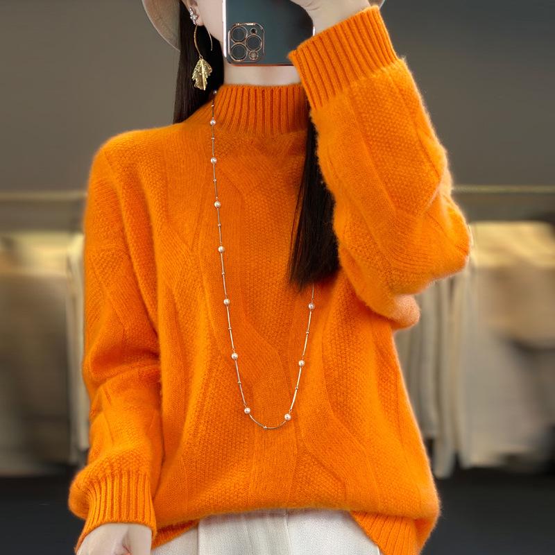 Women's Pullovers Fall/winter High-quality Soft Sweater with Half High Neck and Thick Cashmere Sweater Top Plus Size