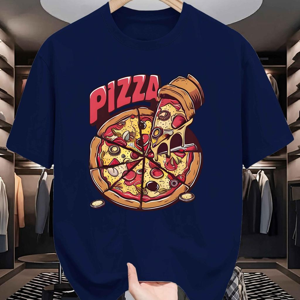 Pizza Graphic Tee Men Summer Casual Short Sleeve Round Neck Breathable Knit TShirt